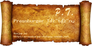 Pressburger Tétény névjegykártya